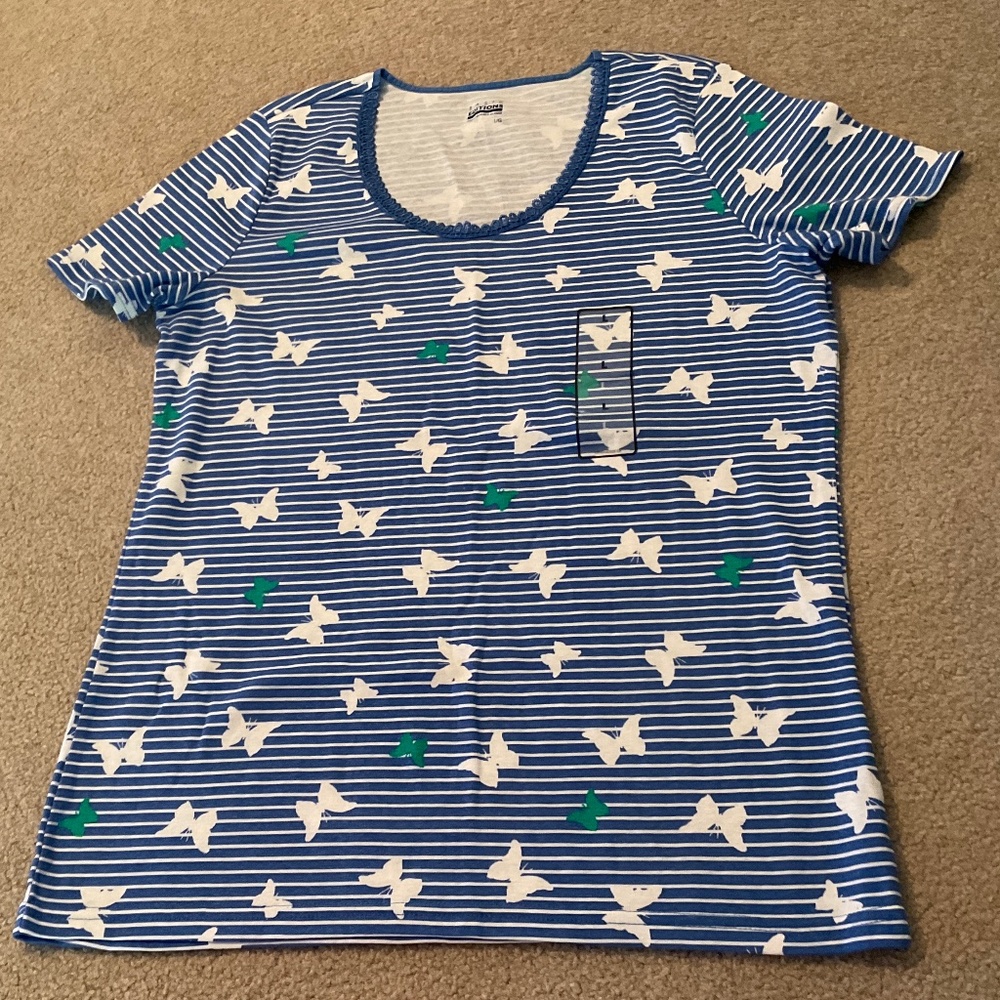 size L, pretty butterflies and stripes shirt, new condition - Picture 3 of 3